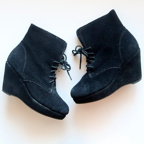 Steve Madden Black Suede Leather Wedge Heel Lace-up Ankle Boots / Booties Size 6 - Picture 16 of 16